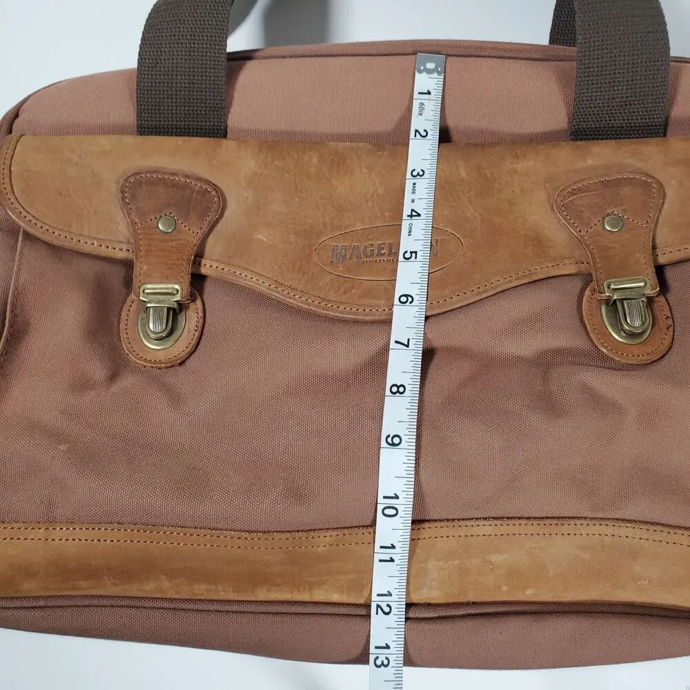 Vtg Magellan Vintage Duffle Bag Large Brown Rust Red Canvas Leather Trim Rugged - Picture 11 of 15